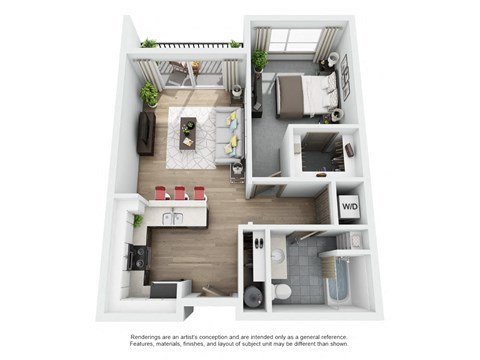 Floor plan for 1 bed, 1 bath, 681 sqft